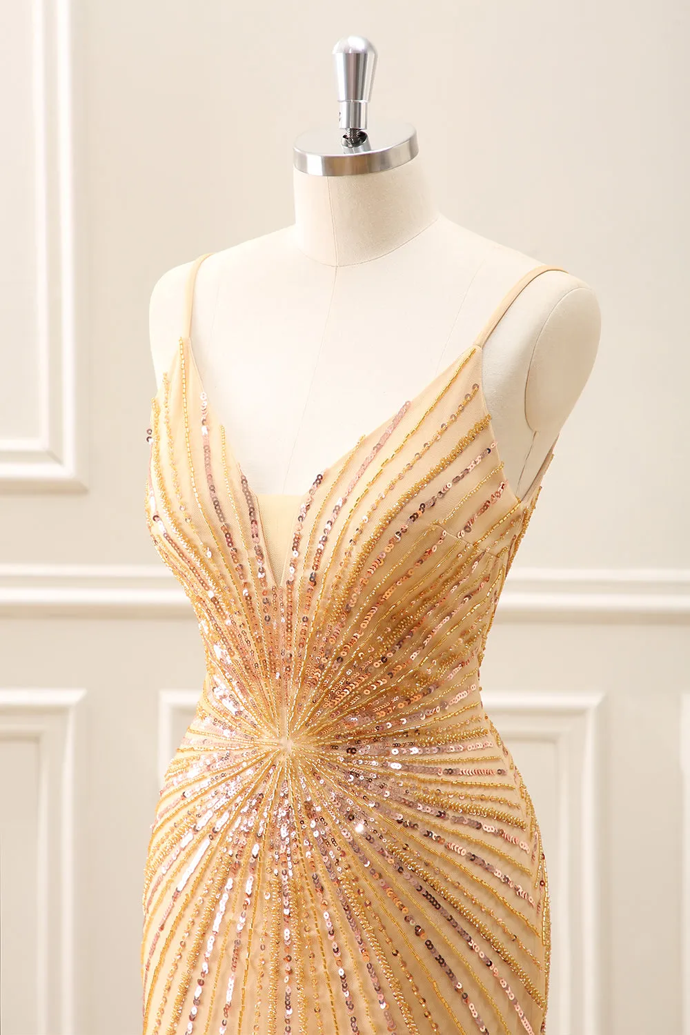 Sparkly Golden Backless Tight Homecoming Dress