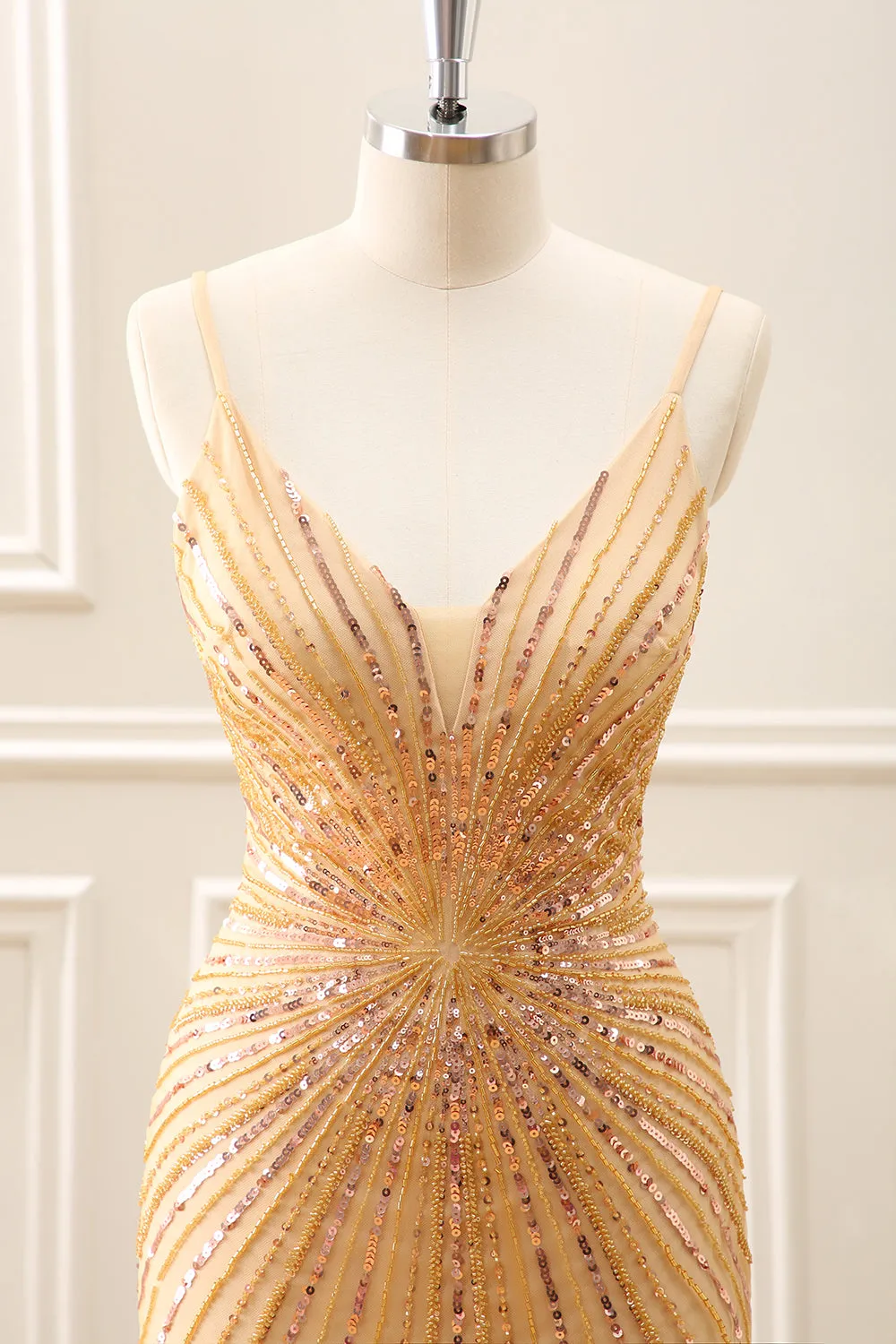 Sparkly Golden Backless Tight Homecoming Dress