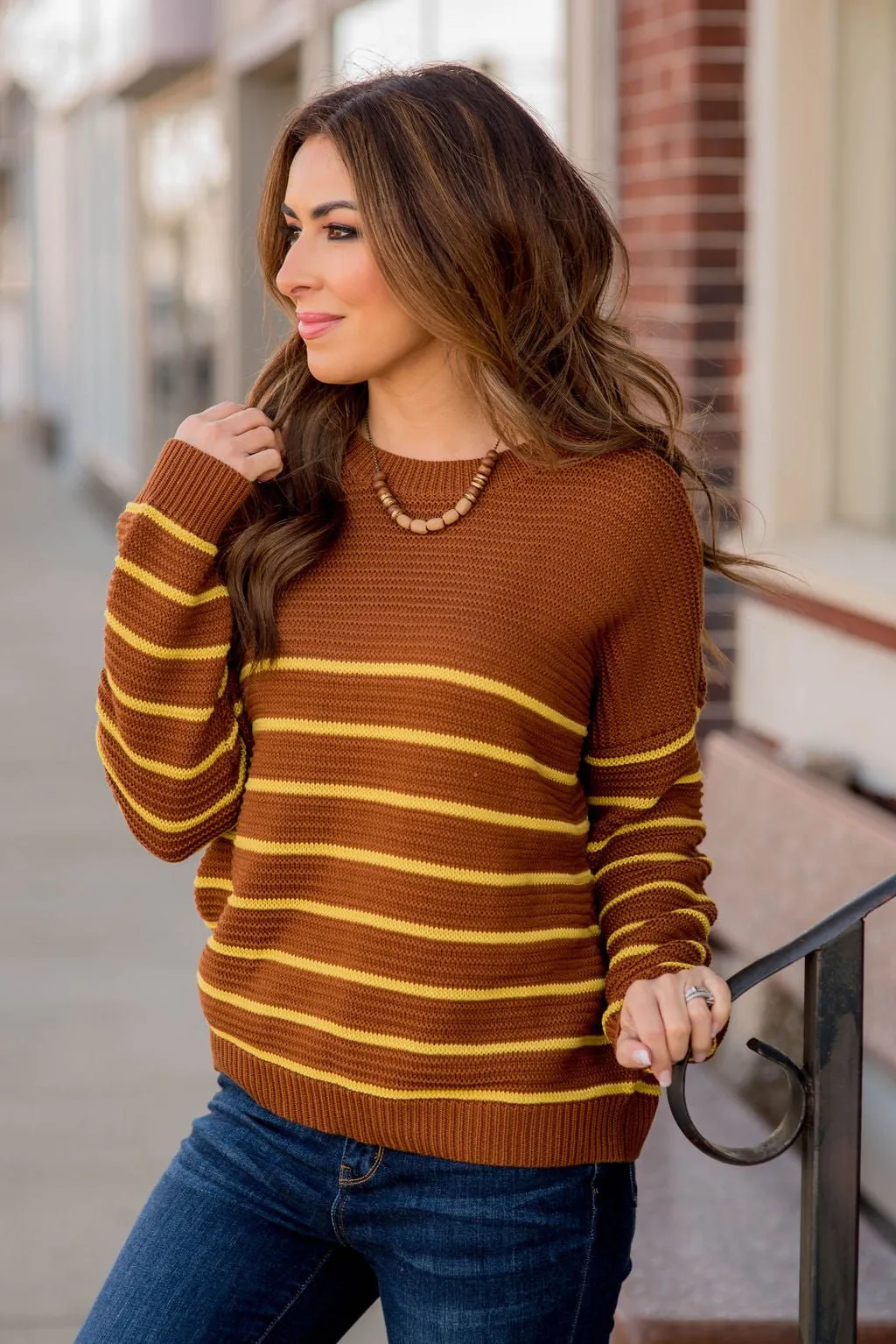 Striped Bottom Relaxed Sleeve Sweater