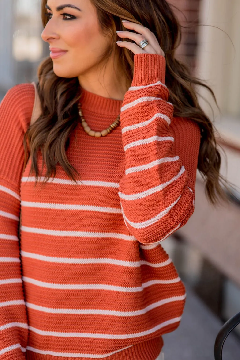 Striped Bottom Relaxed Sleeve Sweater