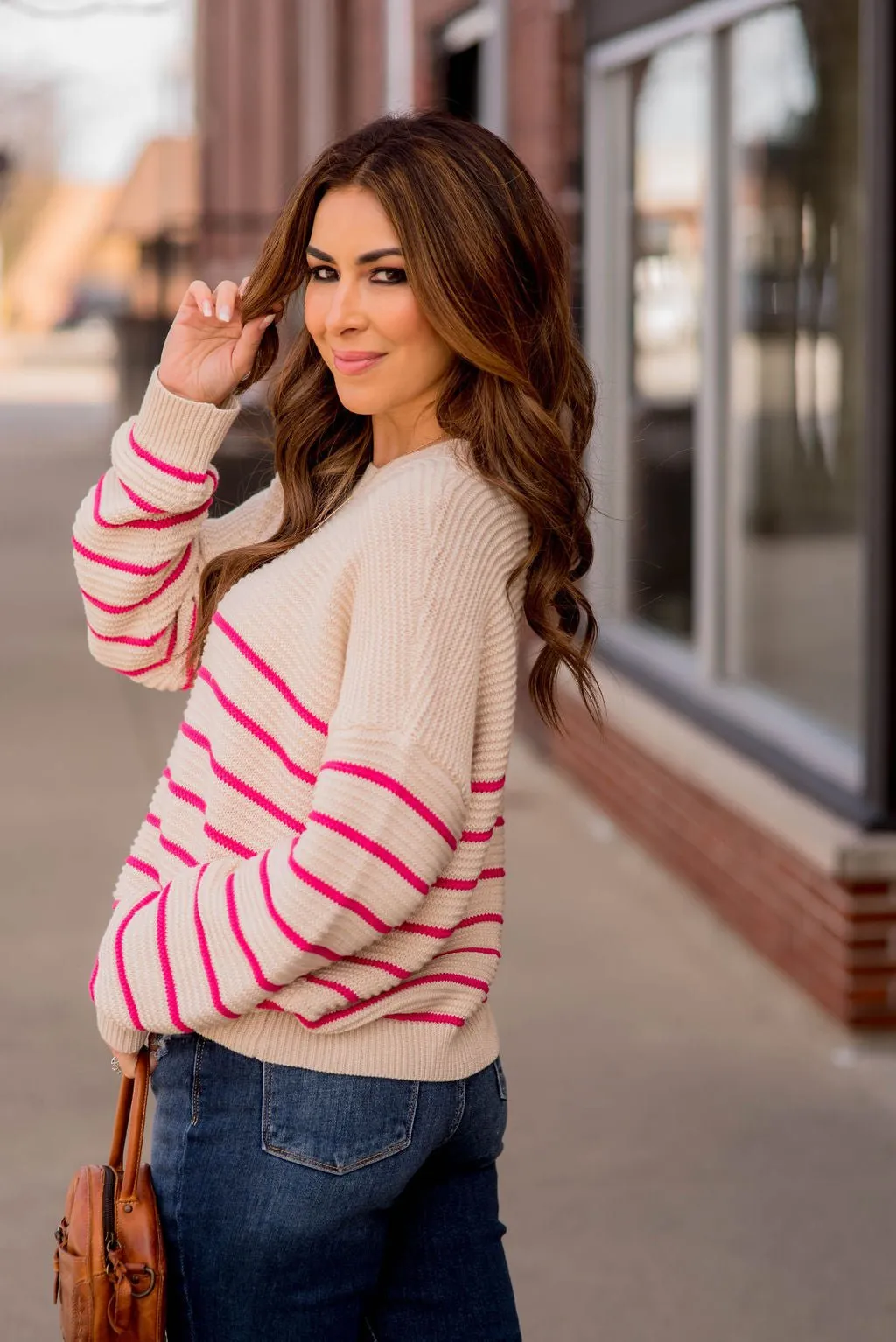 Striped Bottom Relaxed Sleeve Sweater