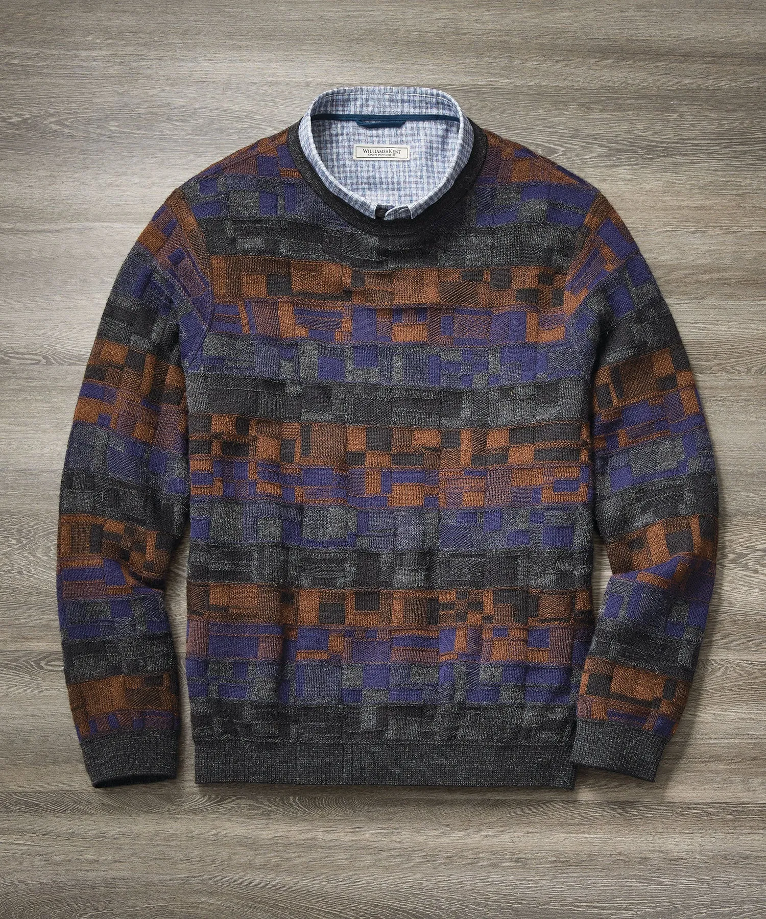 Textured Squares Crew Neck Sweater