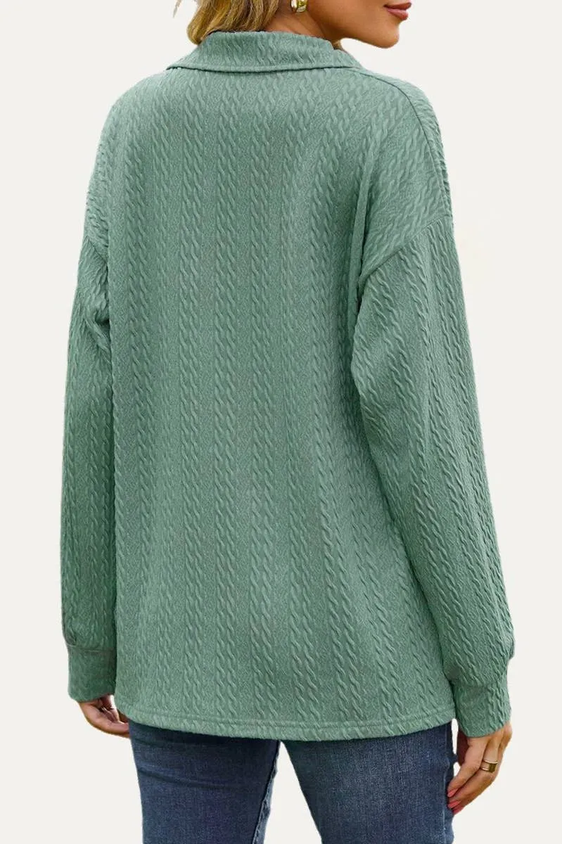 The Moment Collection Daily Basics Cable Knit Collared Long Sleeve Top