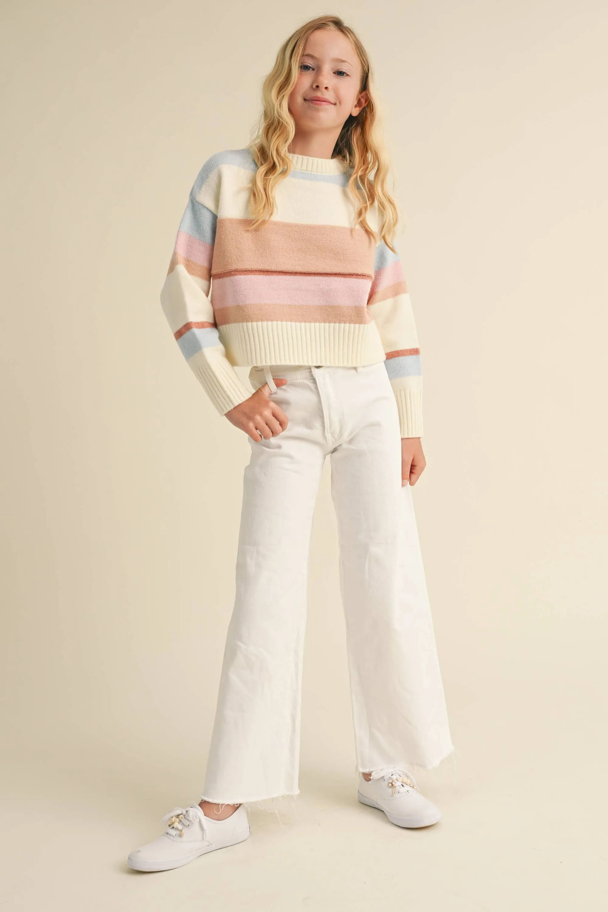 TWEEN KIDS GIRLS ROUND NECK CROPPED SWEATER