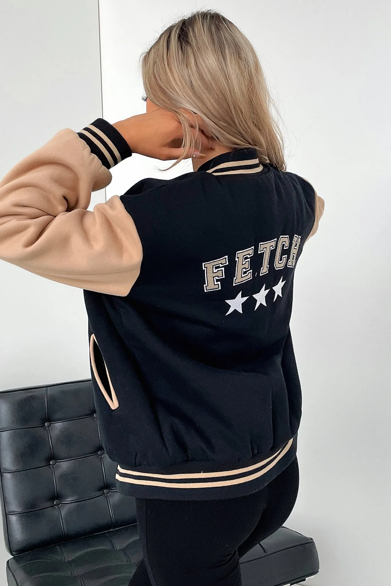 Varsity Oversized Jacket - Black / Brown