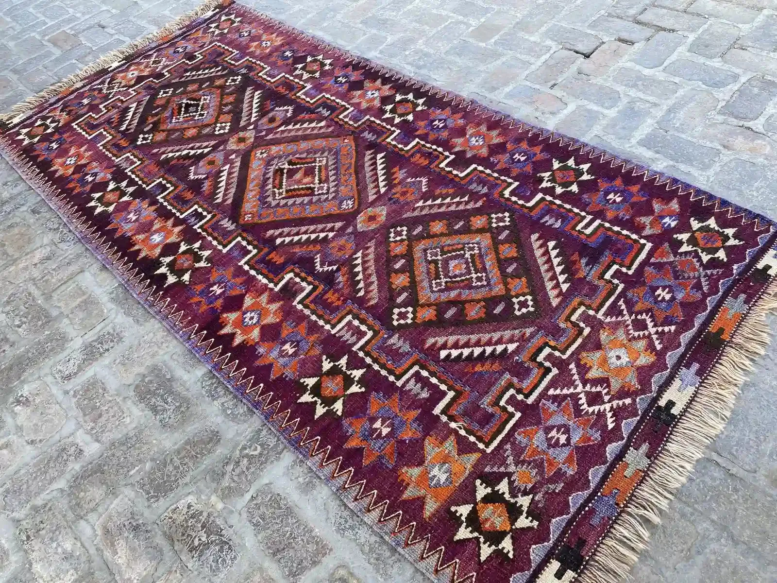 Vibrant 4'6 x 9'4 Afghan Kilim Rug - Bold Tribal Patterns