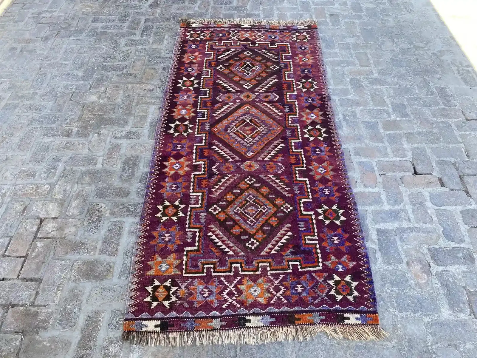 Vibrant 4'6 x 9'4 Afghan Kilim Rug - Bold Tribal Patterns