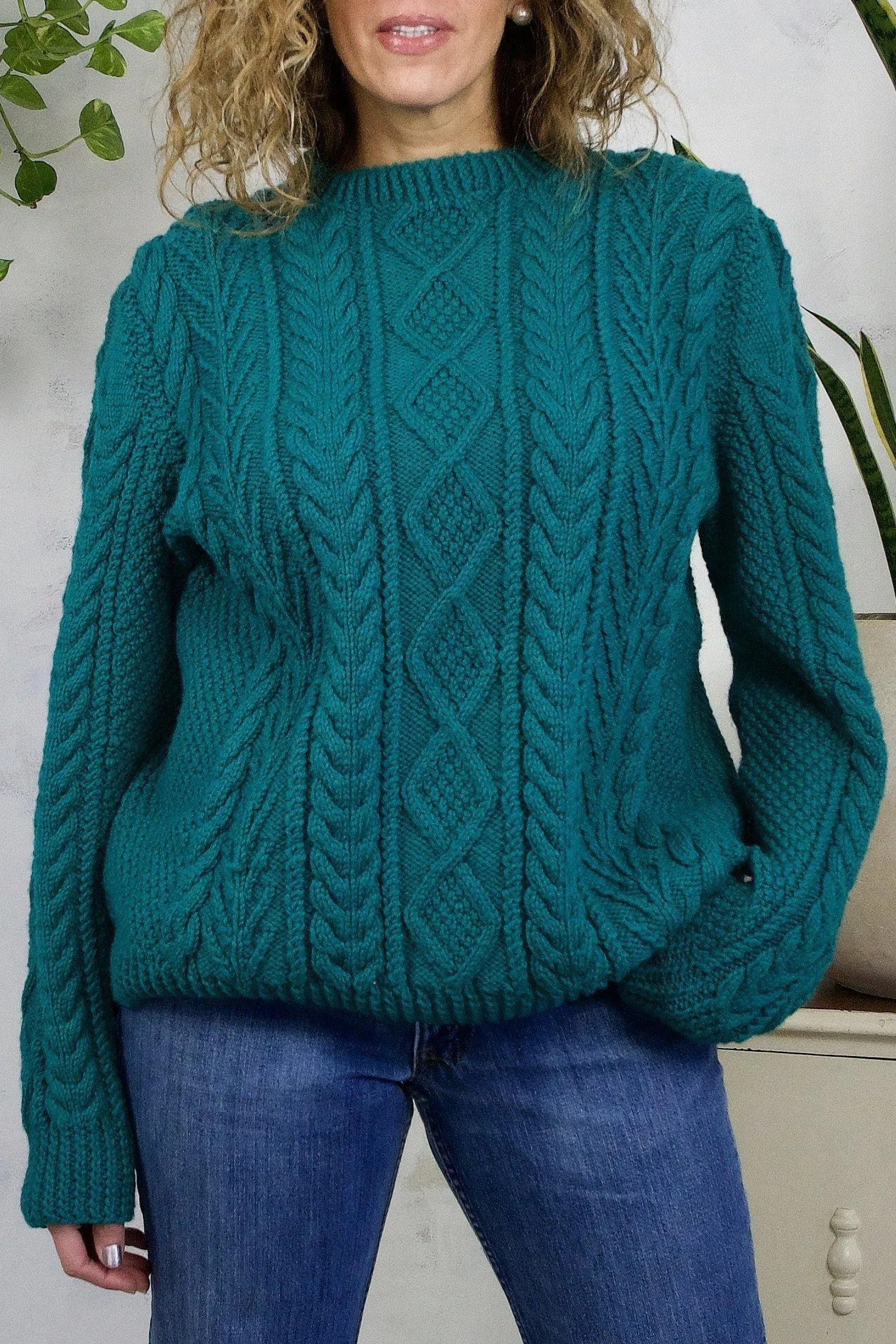 Vintage Handmade Teal Cable Knit Sweater