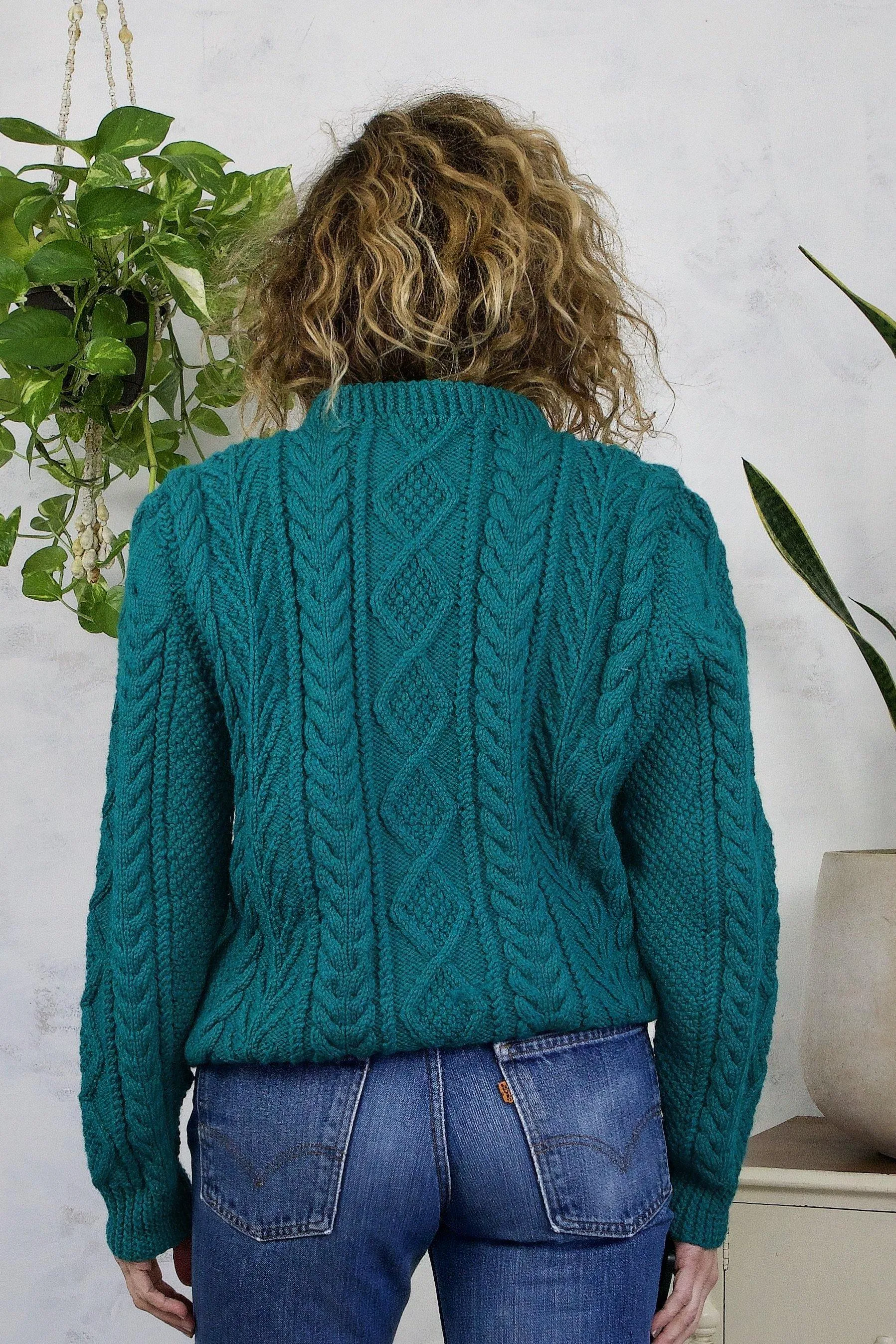 Vintage Handmade Teal Cable Knit Sweater