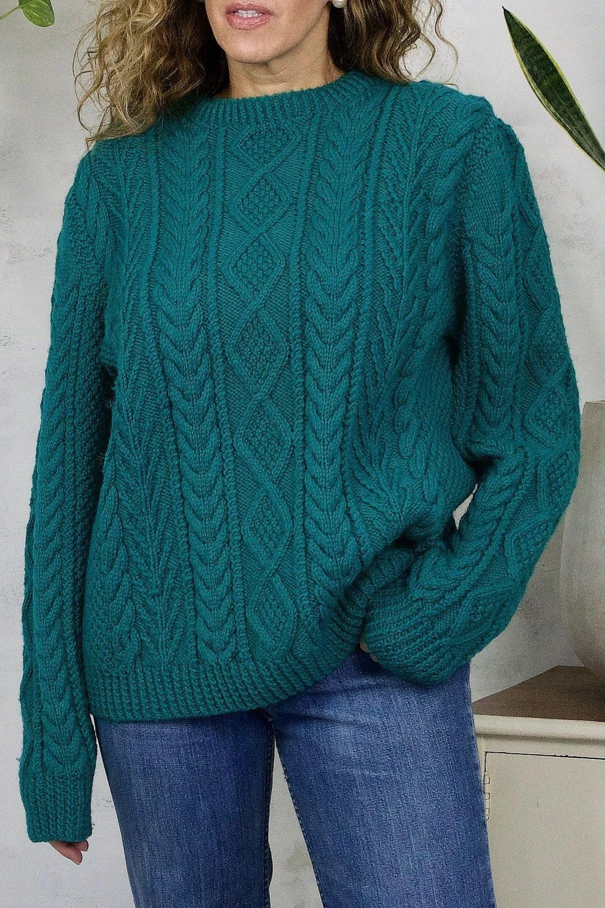 Vintage Handmade Teal Cable Knit Sweater