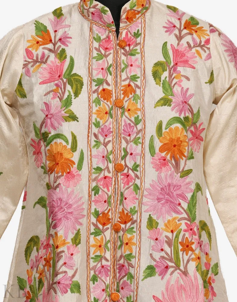 White Aari Embroidered Silk Jacket