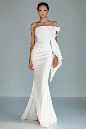 White Strapless Mermaid Ruffled Formal Dress