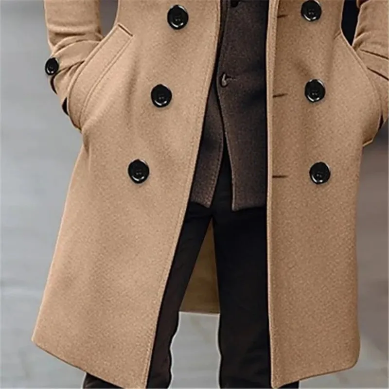 WIAOFELLAS  -  Autumn Winter Men's Woolen Coats Business Casual Fashion Double Breasted Long Woolen Trench Male England Style Wool Blends Coat