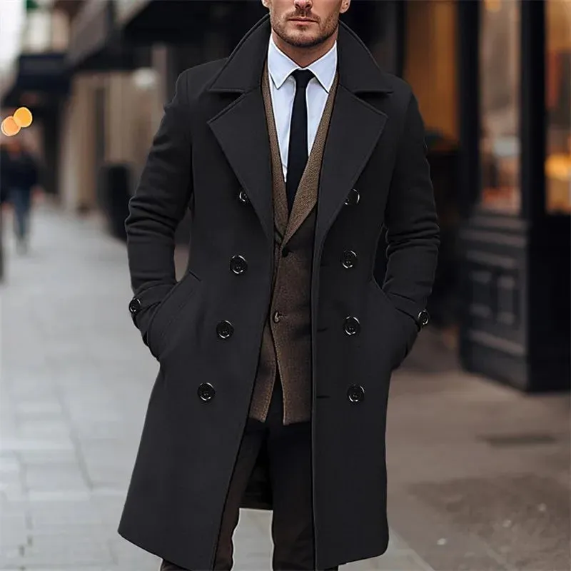 WIAOFELLAS  -  Autumn Winter Men's Woolen Coats Business Casual Fashion Double Breasted Long Woolen Trench Male England Style Wool Blends Coat