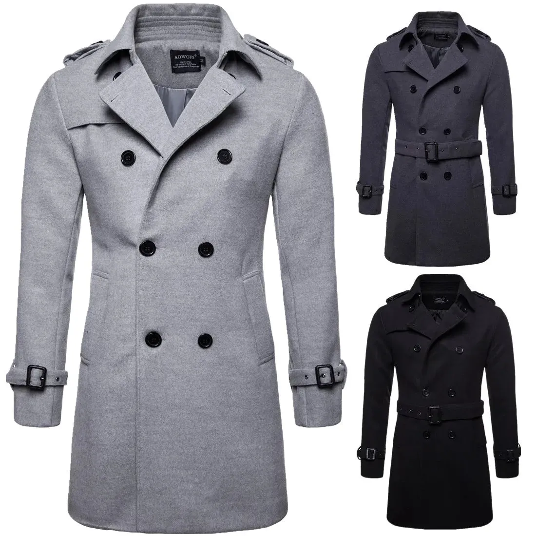 Wiaofellas  -  Mens Overcoat Trench Coats Winter Male Pea Coat with Belt Double Breasted Men Wool & Blends Coat Jacket Brand Clothing W10