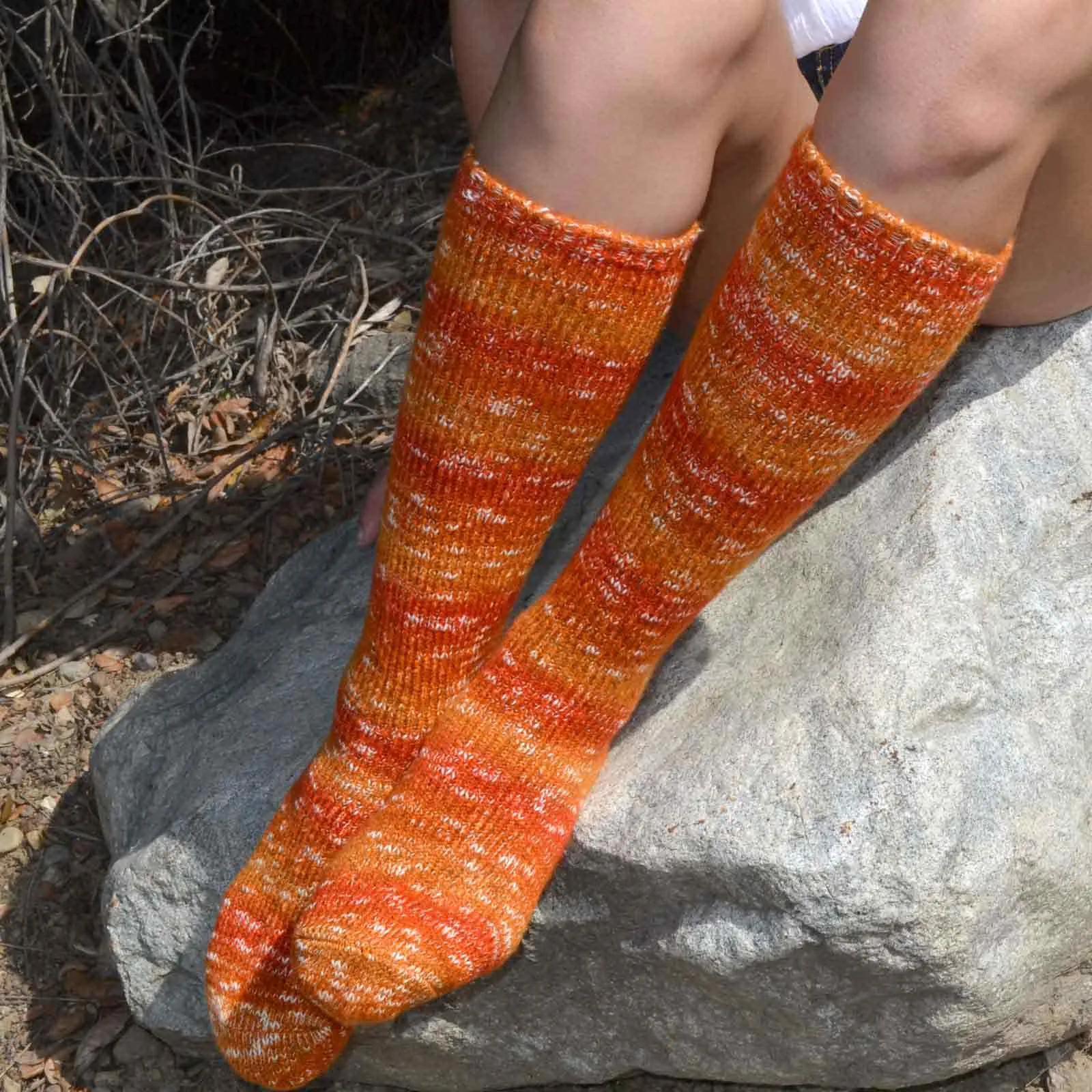 Women's Orange Ombre Marled Slub Stripe Knee High Socks