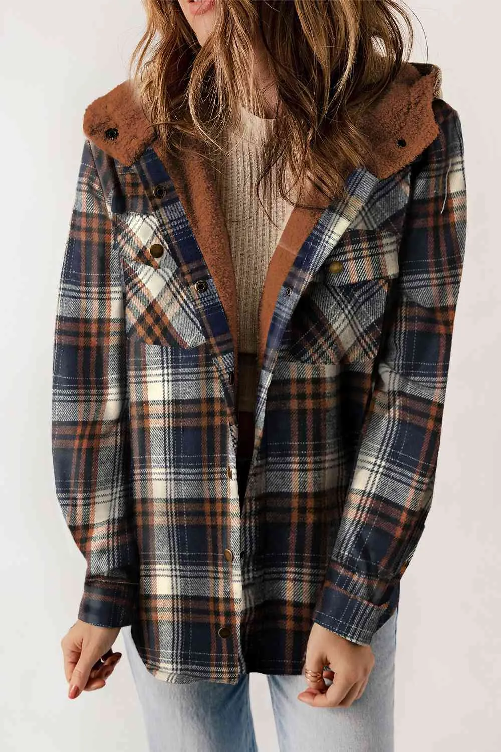 Women’s Plaid Snap Jacket Fall and Winter Fashion - Checkered Shirt Jacket