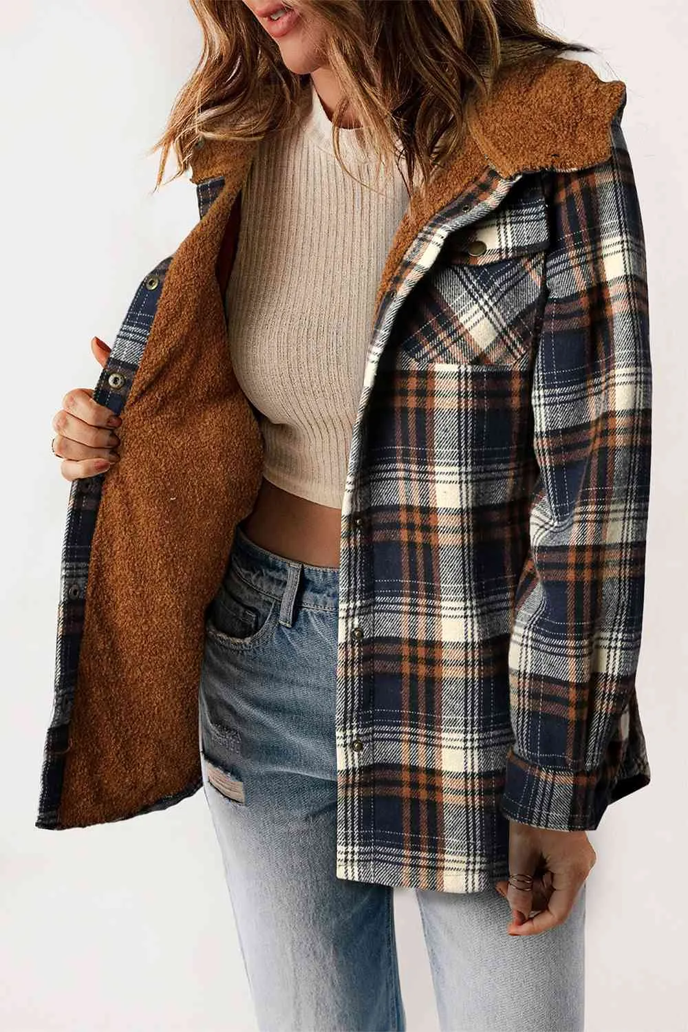 Women’s Plaid Snap Jacket Fall and Winter Fashion - Checkered Shirt Jacket