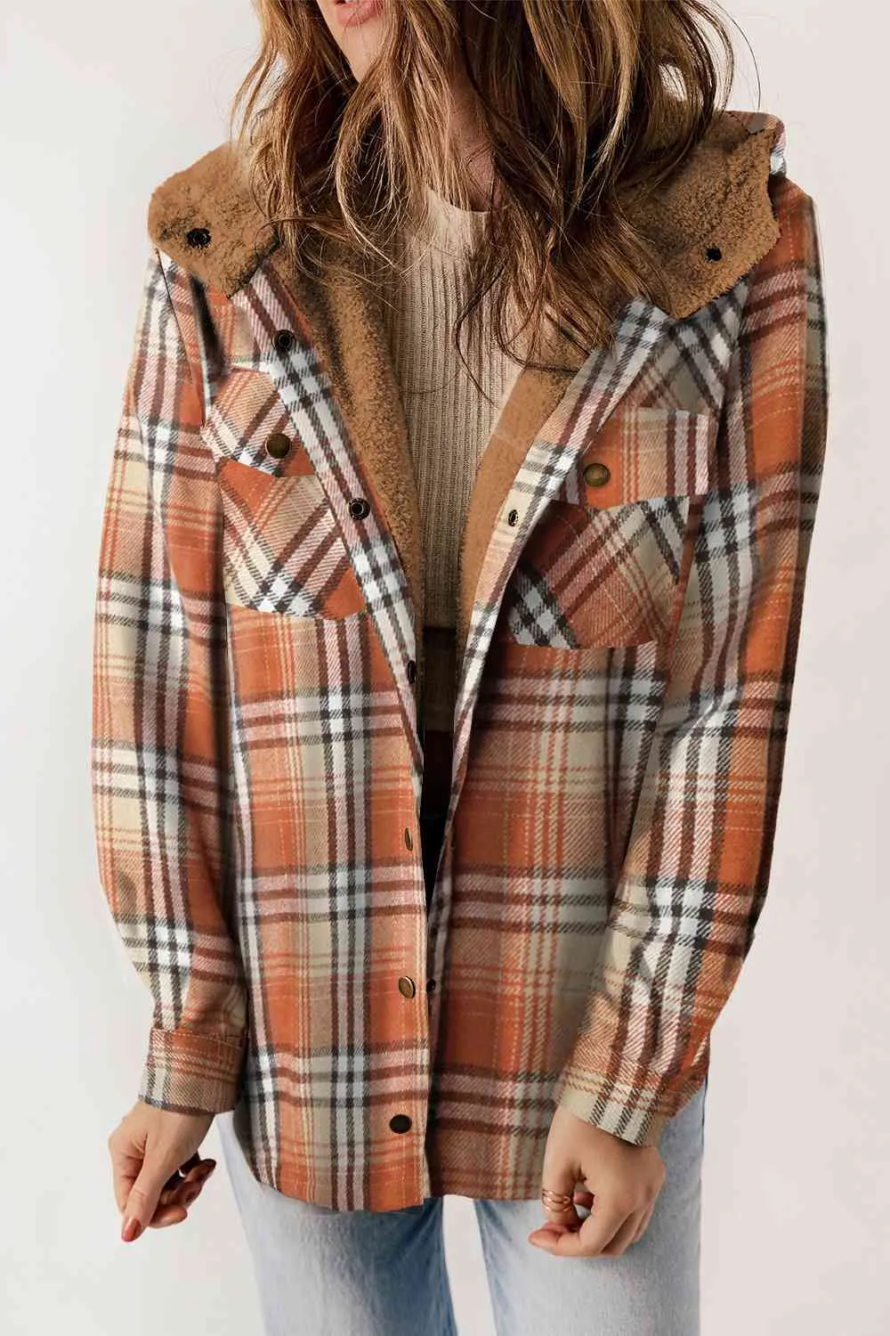 Women’s Plaid Snap Jacket Fall and Winter Fashion - Checkered Shirt Jacket