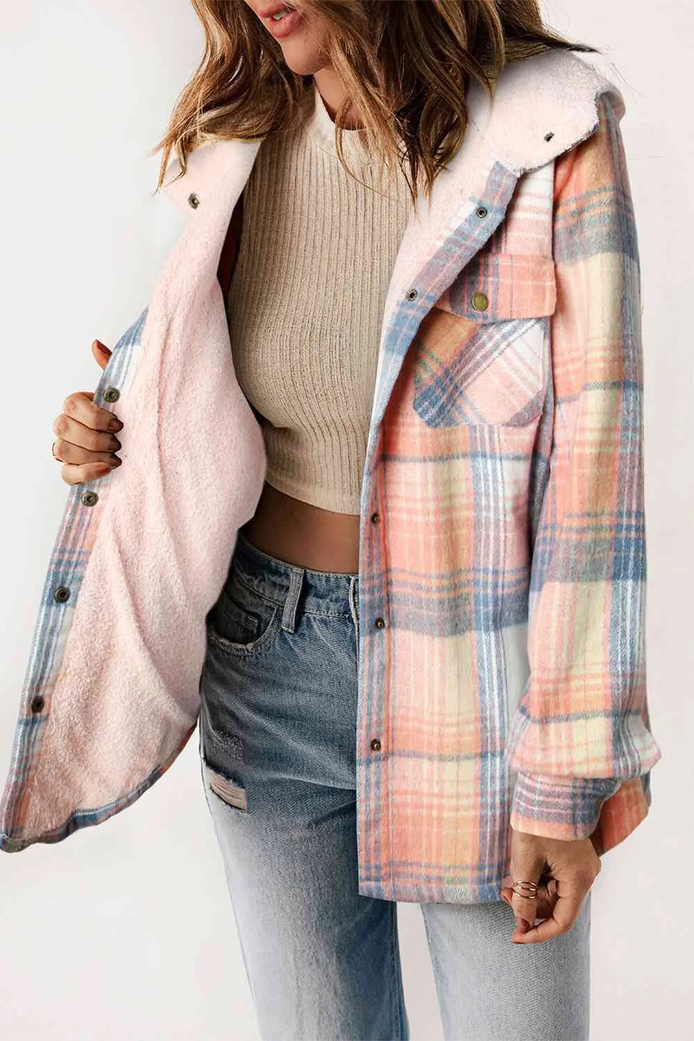 Women’s Plaid Snap Jacket Fall and Winter Fashion - Checkered Shirt Jacket