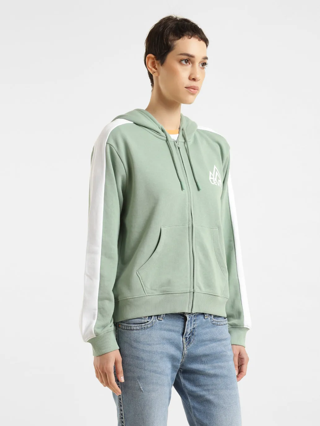 Women's Printed Green Hooded Sweatshirt