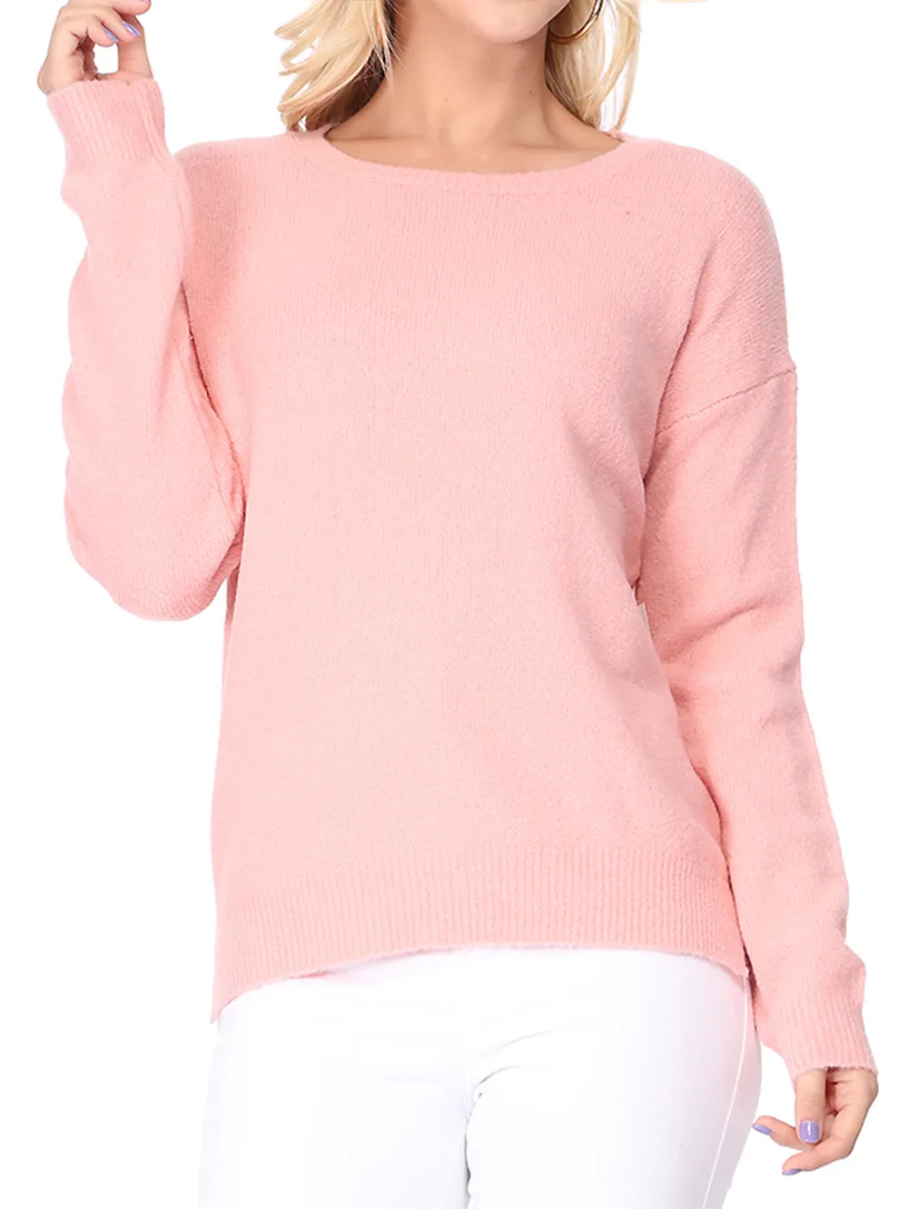 YEMAK Women's Long Sleeve Crewneck Lightweight Casual Soft Knit Pullover Sweater MK8015 (S-L)