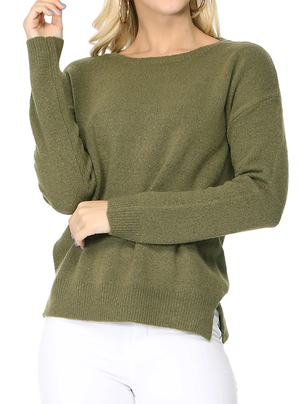 YEMAK Women's Long Sleeve Crewneck Lightweight Casual Soft Knit Pullover Sweater MK8015 (S-L)