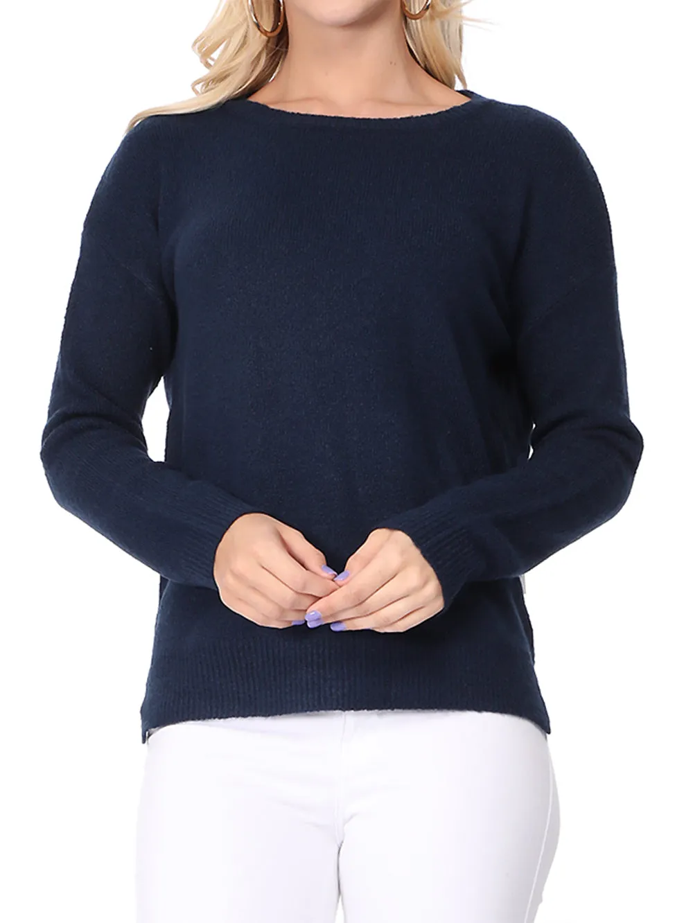 YEMAK Women's Long Sleeve Crewneck Lightweight Casual Soft Knit Pullover Sweater MK8015 (S-L)