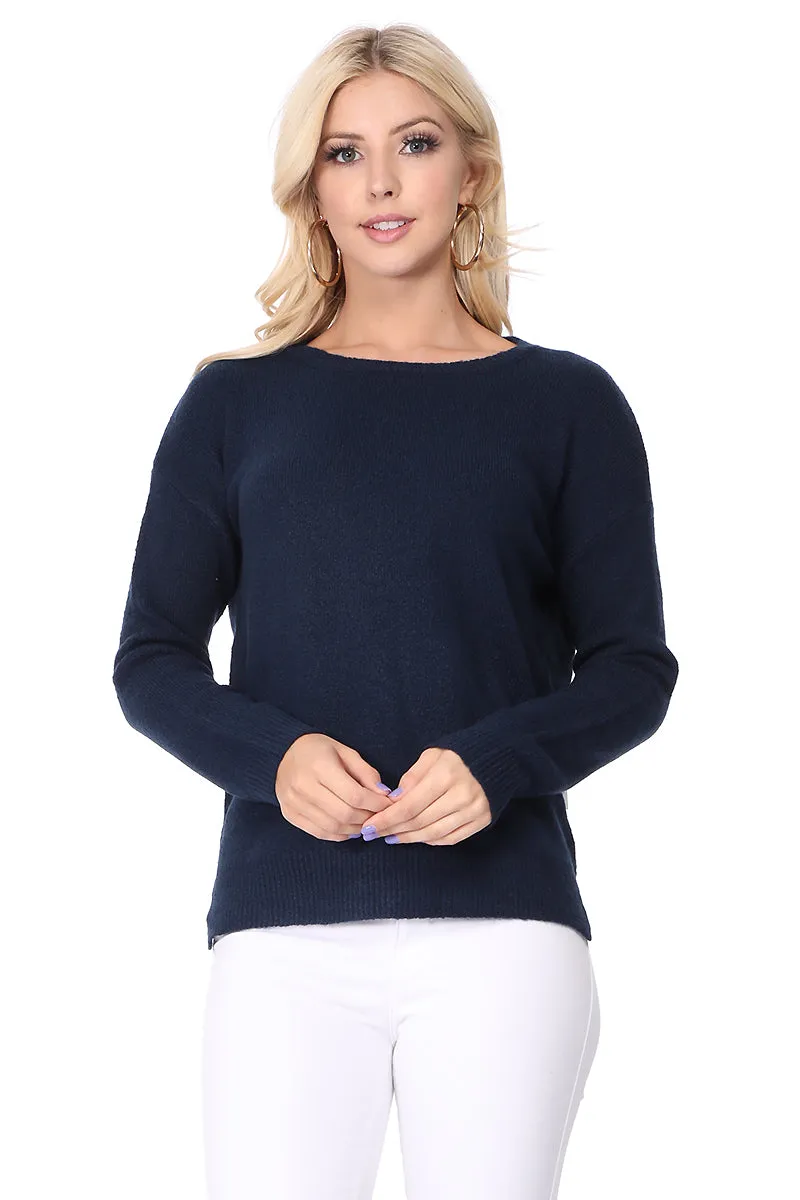 YEMAK Women's Long Sleeve Crewneck Lightweight Casual Soft Knit Pullover Sweater MK8015 (S-L)