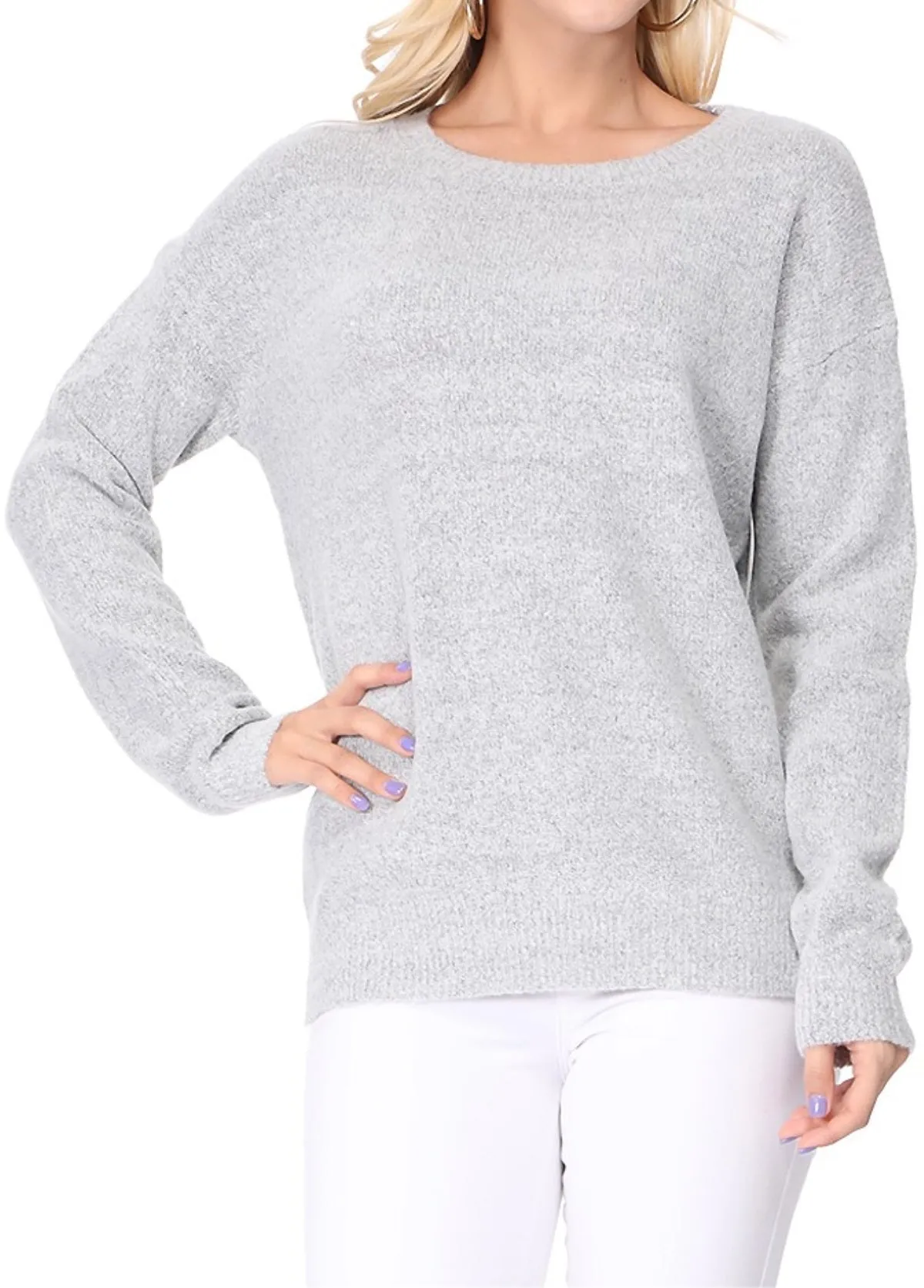 YEMAK Women's Long Sleeve Crewneck Lightweight Casual Soft Knit Pullover Sweater MK8015 (S-L)